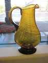 Amber Colored Blown Glass Pitcher - Stripped Desig