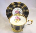 PARAGON Tea Cup & Saucer - Gold Gilt/Black/Florals