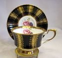 PARAGON Tea Cup & Saucer - Gold Gilt/Black/Florals