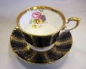 PARAGON Tea Cup & Saucer - Gold Gilt/Black/Florals