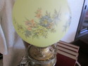 ANtique Brass Lamp - Yellow Round Globe - Florals