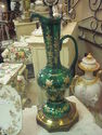 Vintage 1960's Painted Green Glass Pitcher Lamp