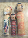 Set of Three Vintage Kokeshi Wood Dolls - Hand Pai