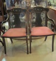 Pair Vintage Drexel Side Chairs Hand-painted Flora