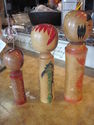 Set of Three Vintage Kokeshi Wood Dolls - Hand Pai