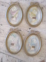 Set of Four Antique Gold Oval Frames with Prints