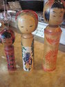 Set of Three Vintage Kokeshi Wood Dolls - Hand Pai