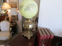 ANtique Brass Lamp - Yellow Round Globe - Florals