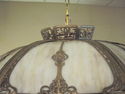 Antique Hanging Swag Lamp - Metal and Colored Glas