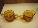 Antique Creamer and Sugar - Amber Hobnail Glass