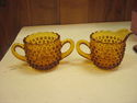 Antique Creamer and Sugar - Amber Hobnail Glass