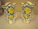 Antique Pair of Handapinted Ceramic Vases - Yellow