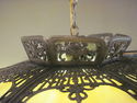 Antique Hanging Swag Lamp - Metal and Colored Glas