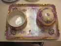 Antique Porcelain Vanity Tray & Accessories - Purp