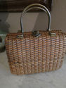 Vintage Ladies Handbag - Woven Rattan - Carmel Col