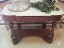 Antique Walnut Console Marble-Top Hall Table Hand-