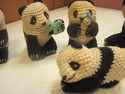 Set of Six Hand Made Crocheted Panda Bears - Diffe