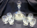 Vintage Etched Crystal Nautical Ship Decanter & Gl