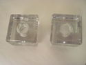 Set of Two Antique Square Glass Inkwells