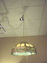 Antique Hanging Swag Lamp - Metal and Colored Glas