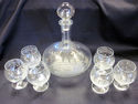 Vintage Etched Crystal Nautical Ship Decanter & Gl