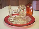 Antique Ruby Flash Glass wine and Dish