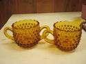 Antique Creamer and Sugar - Amber Hobnail Glass