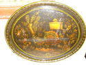 Vintage Metal Tole Tray with Gold Florals - Oval w