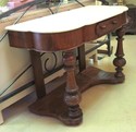 Antique Walnut Console Marble-Top Hall Table Hand-