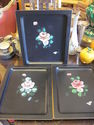 Set of Four handpainted Vintage Trays - Florals