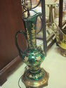 Vintage 1960's Painted Green Glass Pitcher Lamp