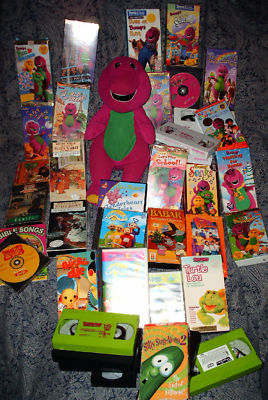 recycletoys4kids : Mix lot talking Barney+41 VHS/Veggie/Teletubbies CD