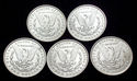 5 - 1896 GEM BU SILVER MORGAN DOLLARS -PROOFLIKE m