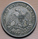 1858 SILVER SEATED LIBERTY HALF DOLLAR Strong AU w