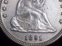 1891 UNC DETAILS SEATED LIBERTY QUARTER DOLLAR SIL