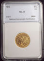 1915 Brilliant Uncirculated $5 INDIAN HEAD GOLD HA