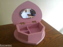 Vintage Wooden Heart Shaped Lined Jewelry Box-Pink