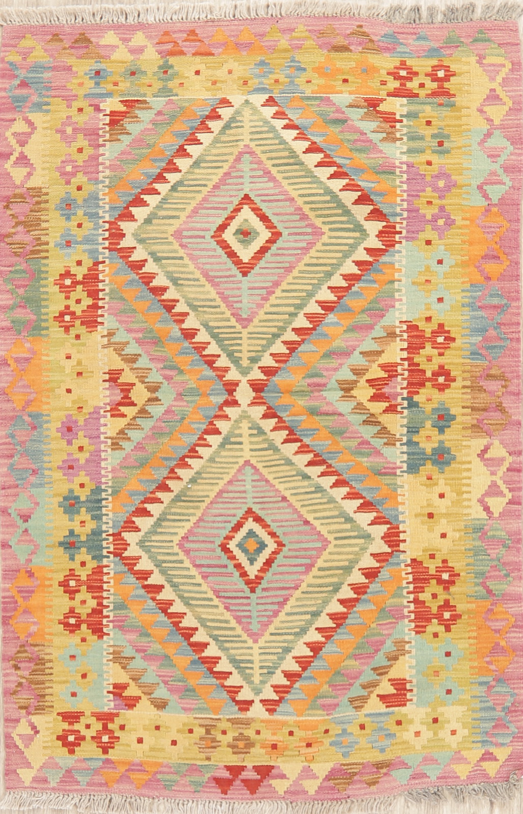 Pastel Color LAVENDER PINK Turkish Kilim Vintage Style Oriental Area