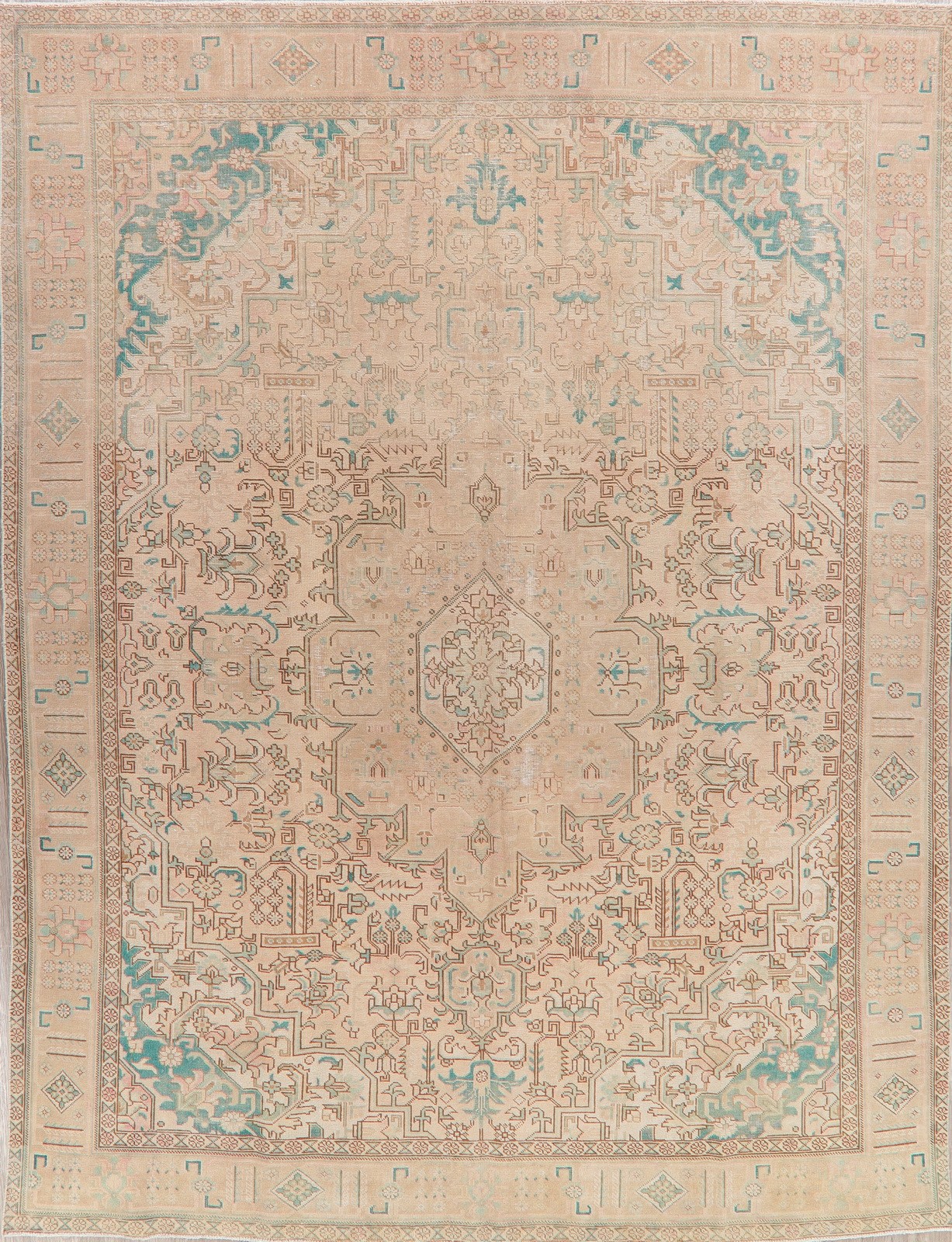 Antique 9x12 Geometric MUTED Distressed Oriental Area Rug FADED Peach