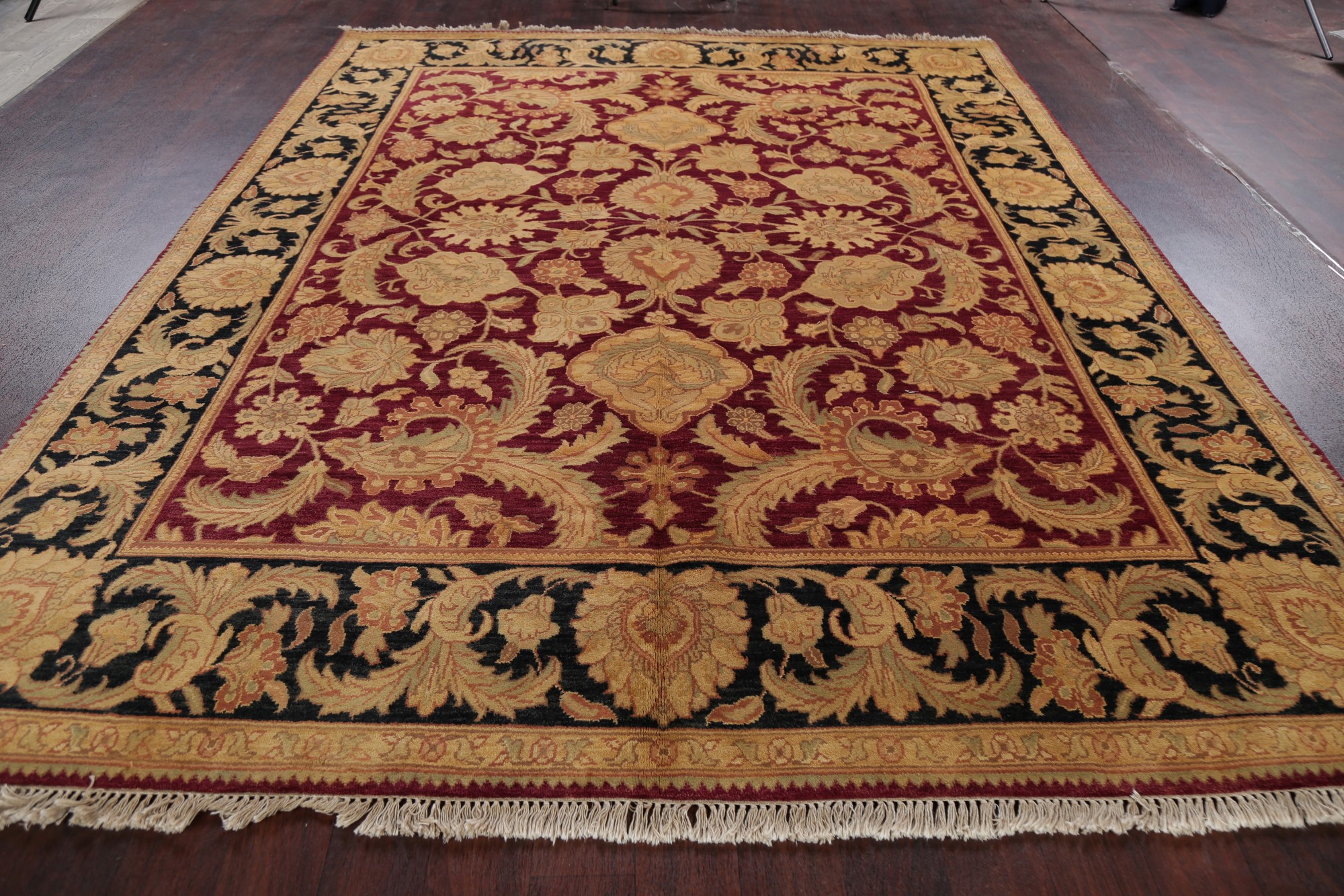Burgundy/Black AllOver Floral Agra Oriental Area Rug Handmade Wool