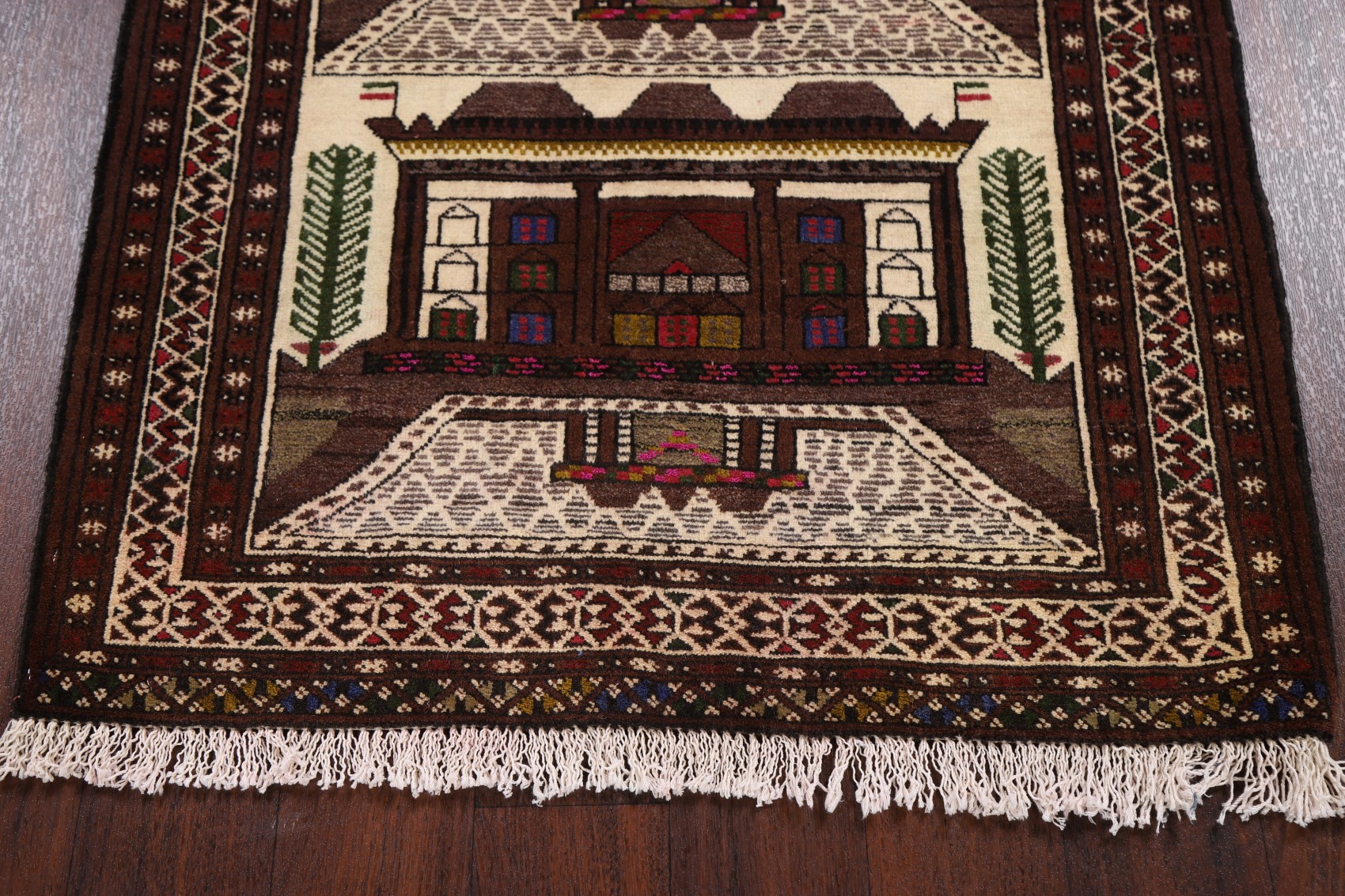 Geometric Balouch Afghan Prayer Rug Handmade Masque Pictorial Wool
