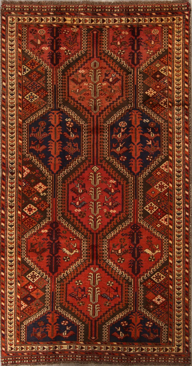 Vintage Geometric Tribal Nomad 5x9 Shiraz Qashqai Persian Oriental