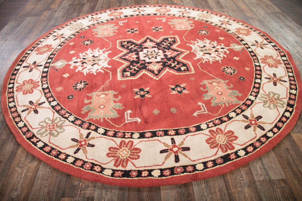 100 Wool Geometric Hand Tufted Round 10x10 Kazak Agra Oriental Area
