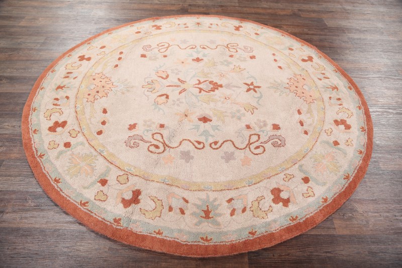HandTufted Floral Ivory 8 ft Round Oushak Oriental Area Rug Dinning
