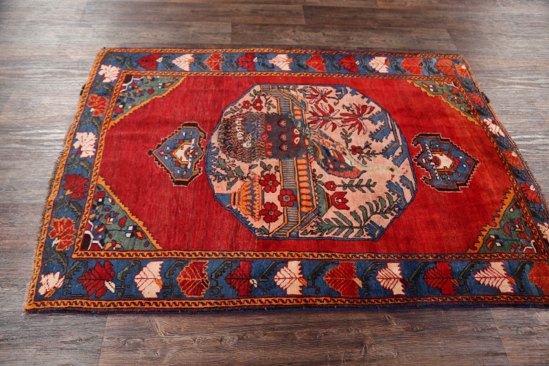 Antique Red Animal Pictorial Kazak Caucasian Russian Oriental Area Rug