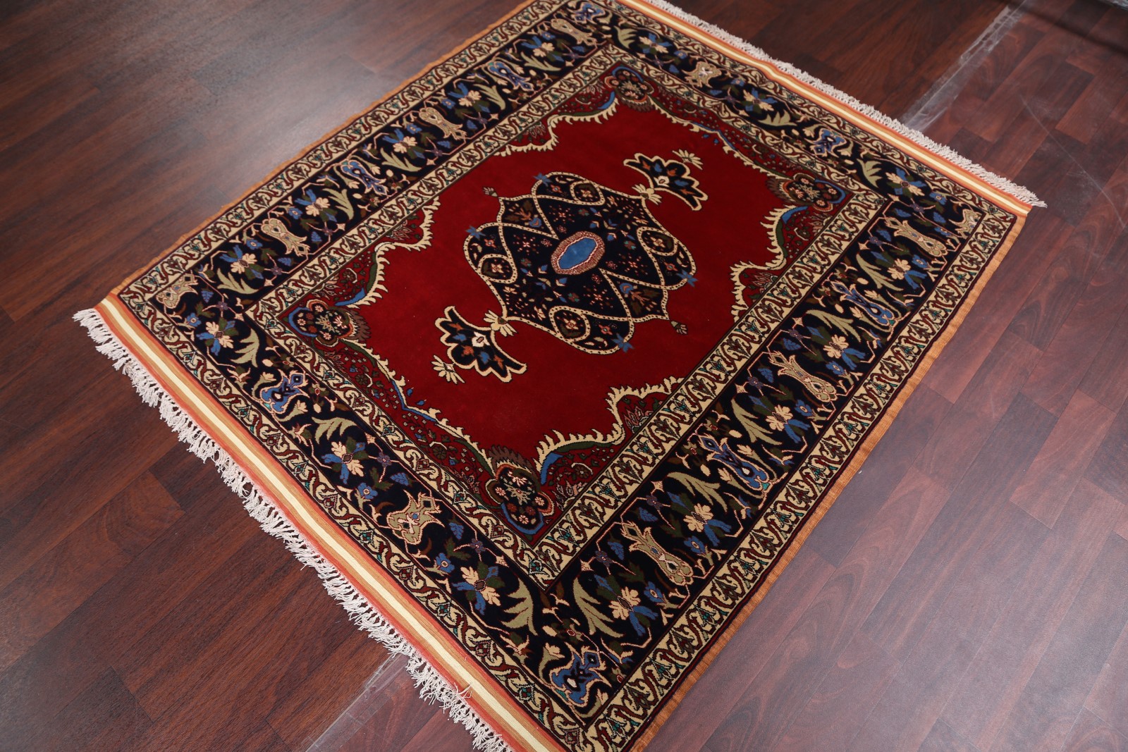 Wool/Silk Square 5x5 Traditional Oriental Area Rug Floral Hand-Knotted ...