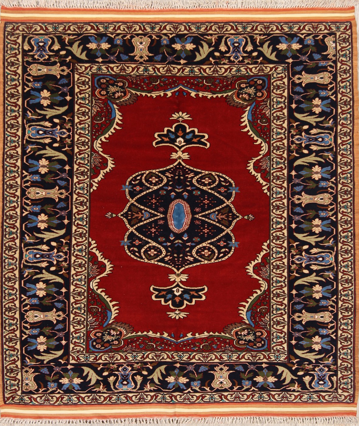 Wool/Silk Square 5x5 Traditional Oriental Area Rug Floral Hand-Knotted ...