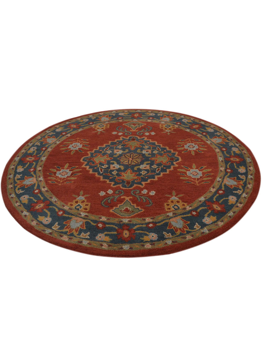 100 Wool Geometric Hand Tufted Round 8x8 Khotan Agra Oriental Area Rug