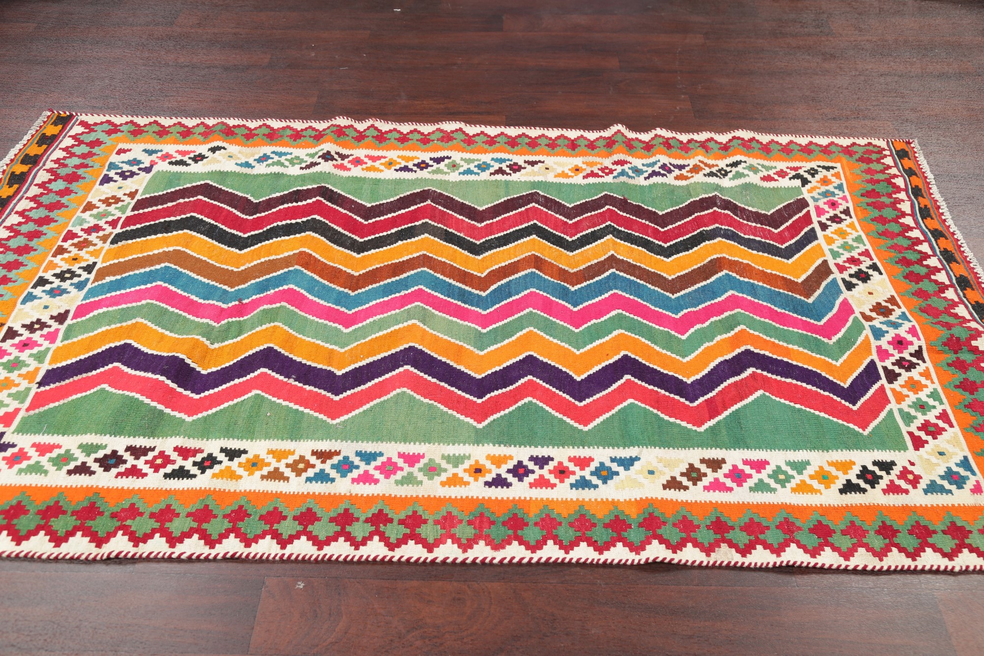 Zig/Zag Design Colorfull Kilim Abadeh Oriental HandWoven 4'x7' Wool Area Rug eBay