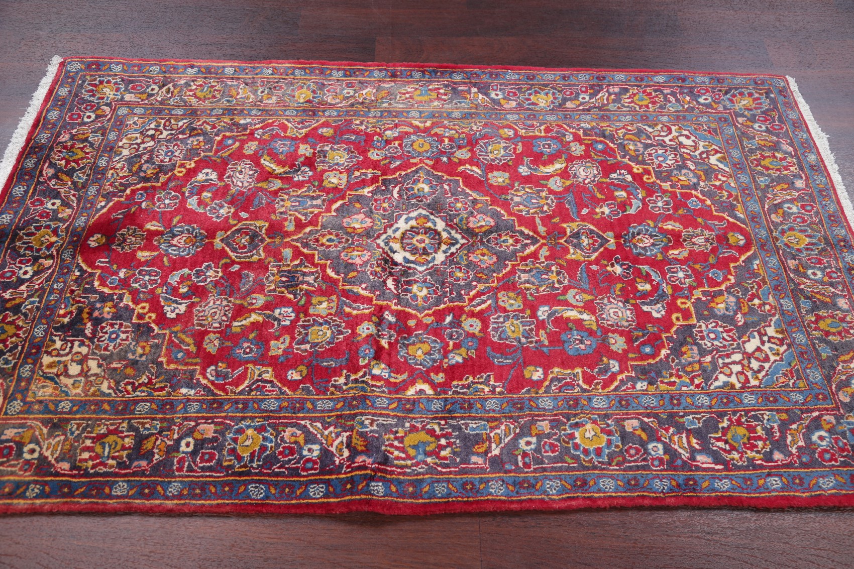 RED 4X6 Traditional Floral Area Rugs Hand-Knotted Red & Blue Wool